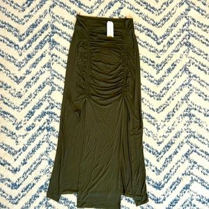 NWT, Earthbound, Women’s Olive maxi skirt with ruching and front slits
